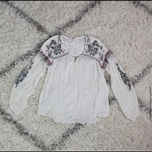 Free people white embroidered gauze top